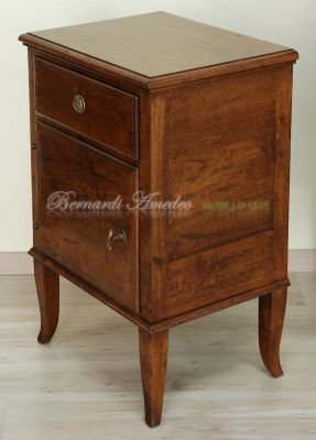Copy of antique Asolo Venetian style bedside table in solid walnut with drawer and door